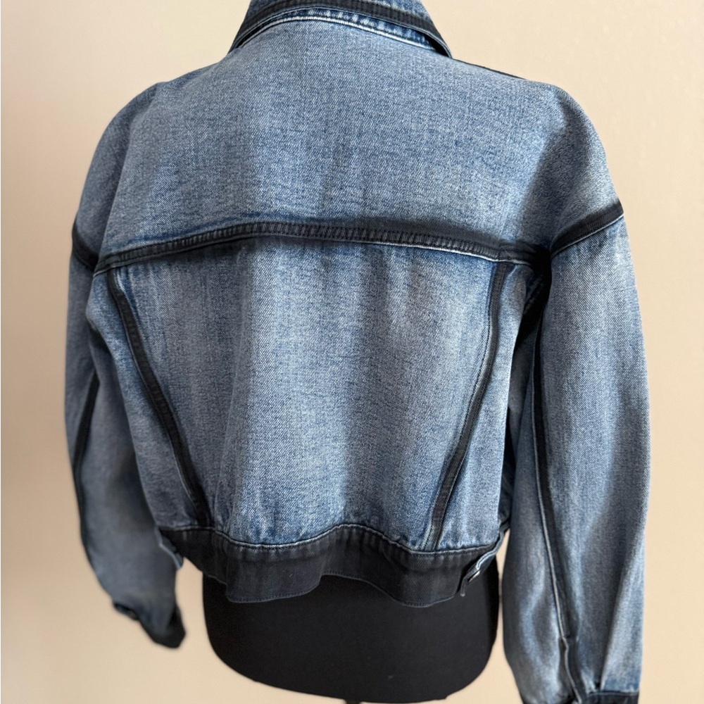PrettyLittleThing Acid Wash Cropped Denim Jacket Oversized Boxy US 6 - Picture 7 of 11